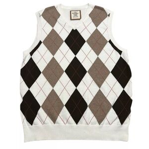 Old Navy Sweater Vest Men’s L Argyle White Brown Pullover Preppy Formal